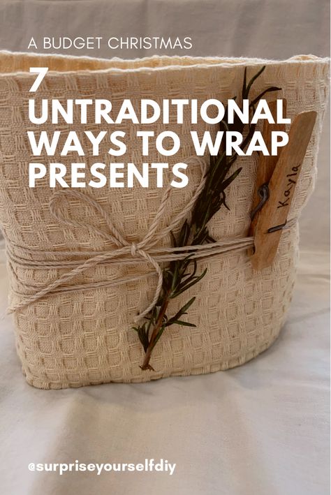 wrap and decorate gifts using things you already have at home. Easy and creative ideas for a #budget #christmas #christmasgifts #budgetdecor How To Wrap Food As A Gift, Gift Wrapping A Blanket, Creative Wrapping Ideas Funny, Creative Christmas Gift Wrapping Ideas, Unusual Gift Wrapping Ideas, Beautiful Christmas Gift Wrapping, How To Wrap A Large Gift, Secret Santa Wrapping Ideas, Wrapping Blankets As Gifts