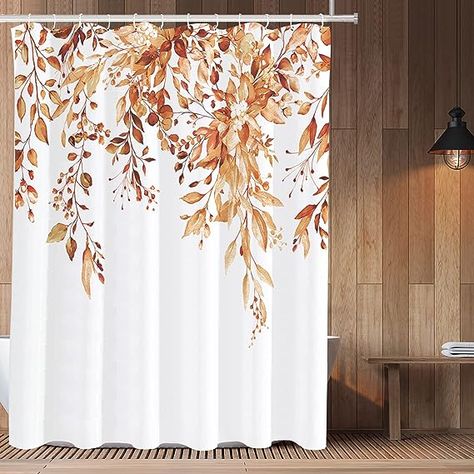 Amazon.com: Tititex Orange Eucalyptus Shower Curtain Sets, Watercolor Bright Leaves on The Top Plant with Floral Bathroom Decoration 72x72 Inch with Hooks : Home & Kitchen Rich Bathroom, Orange Eucalyptus, Rose Shower Curtain, Small Bathroom With Shower, Cloth Shower Curtain, Bathroom Shower Curtain Sets, Floral Bathroom, Cotton Shower Curtain, Decor Baie