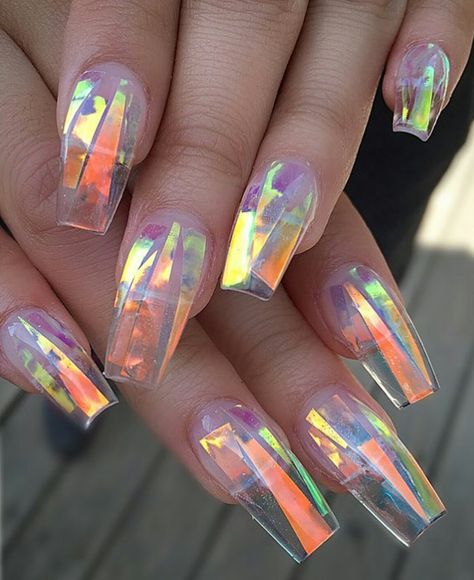 Lila’k Mylar Nails, Fruit Nail Art, Transparent Nails, Shiny Nails, Rose Nails, Glass Nails, Glam Nails, Foil Nails, Clear Nails