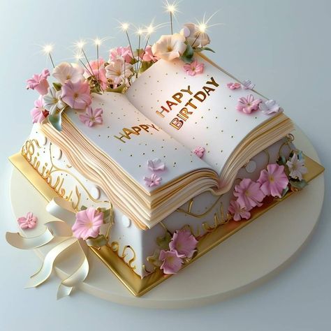 Birthday Cake Daughter, Birthday Cake Tea Party, Bible Cake Design Ideas, Gorgeous Cakes Birthday Beautiful, Bible Cake Ideas, Book Cake Ideas Birthday, Birthday Cakes For Women Unique, Funny Birthday Sayings, Garden Party Cake