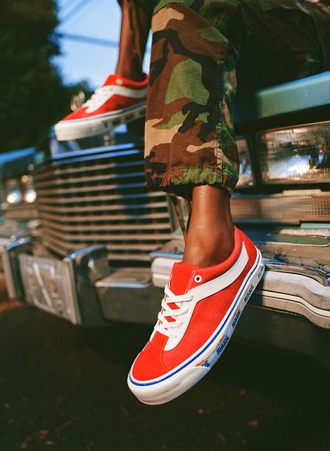 Rhude x Vans sneakers. #vanssneakers #redsneakers Vans California, California Logo, Car Shoe, Typo Design, Shoes Photography, Flat Lay Photography, Retro Shoes, Red Sneakers, Printed Plates