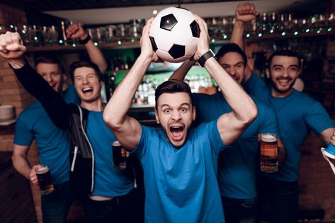 Soccer Friends, Male Cheerleaders, Soccer Aesthetic, Football Event, Sport Bar, Premium Beer, Soccer Fan, Bar Logo, Red Team