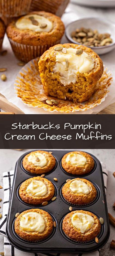 are you craving a Starbucks mufin but too lazy to go out ? well don't worry here is a great, delicious, quick and easy recipe for you , you'll love these muffins , don't forget to follow us for more Starbucks Copycat Muffins, Pumpkin Cream Cheese Muffin Recipes, Pumpkin Carmelicious Muffins, Pumpkin Muffins With Maple Cream Cheese, Pumpkins Cream Cheese Muffins, Pumpkin Muffins Starbucks Copycat, Best Pumpkin Muffins With Cream Cheese Frosting, Pumpkin Filled Muffins, Fall Pumpkin Muffins