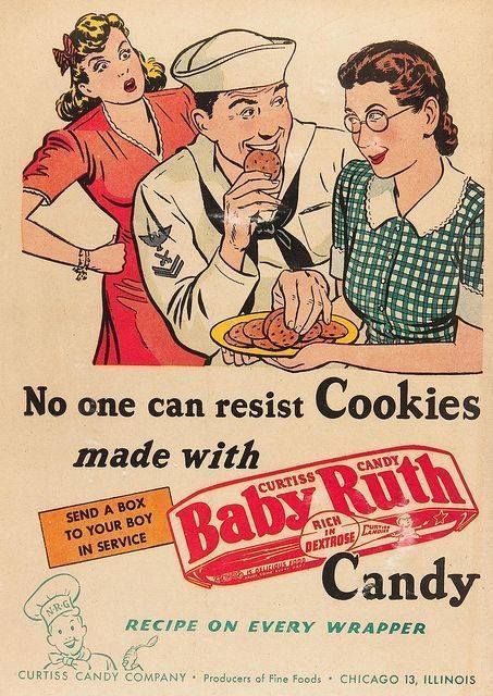 1940s Advertisements, 1940s Ads, Company Magazine, Vintage Magazine Ads, Plain Girl, Baby Ruth, Bar Vintage, Vintage Food, Old Advertisements