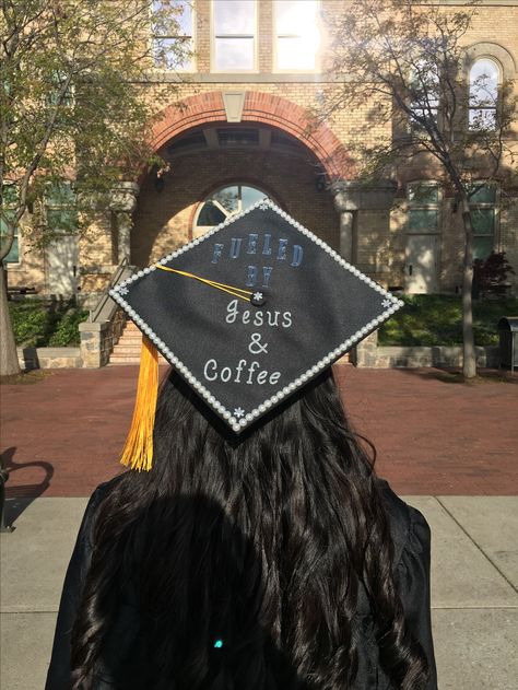 Grad Cap Inspo Christian, Cross Graduation Cap, Coffee Graduation Cap, Jesus Graduation Cap, Christian Cap Decoration, Graduation Cap Designs Christian, High School Graduation Cap, Jesus Coffee, Nursing School Graduation