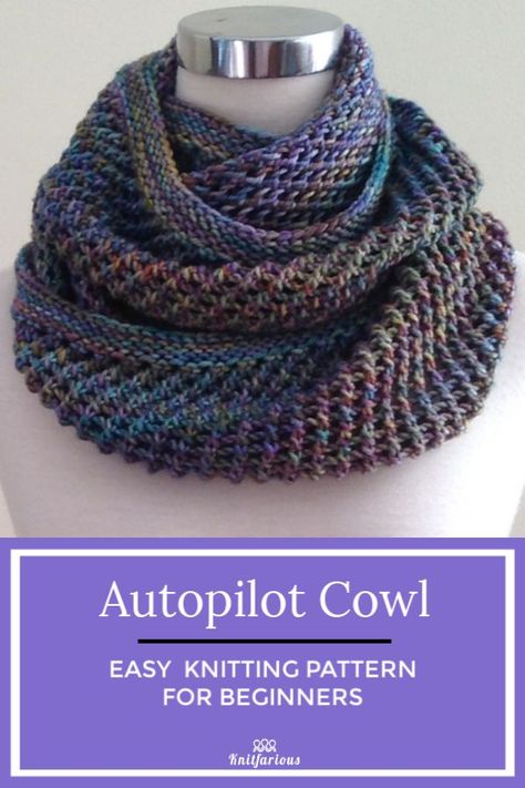 Easy Cowl Knitting Pattern, Knitting Projects Free, Knit Cowl Pattern Free, Diy Tricot, Knitted Cowl, Easy Knitting Projects, Cowl Knitting Pattern, How To Purl Knit, Easy Knitting Patterns