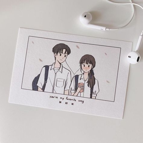 High School Love, 달력 디자인, Funny Yugioh Cards, Couple Sketch, Feeling Pictures, Easy Doodle Art, Couple Illustration, You're My Favorite, Couple Drawings