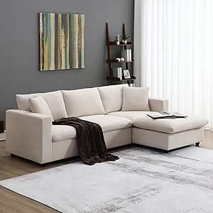 WILLIAMSPACE 100.4" Sectional Sofa Couch for Living Room, Modern Upholstered L-Shaped Sofa Couch with Convertible Ottoman & 2 Pillows, 4 Seat Sofa Furniture for Apartment, Polyester Fabric (Beige) Modern Sectional Sofa, Modern Sofa Couch, Couch With Ottoman, Upholstered Couch, L Shaped Couch, Couch Fabric, Modern Sofa Sectional, Couch Set, Leg Support