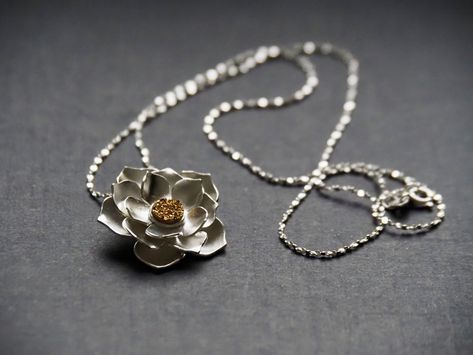 Lotus Designs, Lotus Flower Pendant, Unique Centerpieces, Lotus Design, Silver Gemstone Jewelry, Floral Necklace, Gold Colour, Flower Pendant, Jewelry Lover