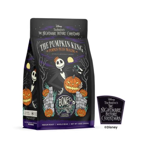 Bones Coffee, Nightmare Before Christmas Pumpkin, Coffee Line, Low Acid Coffee, Pecan Praline, Christmas Pumpkins, The Pumpkin King, Arabica Coffee Beans, Christmas Products