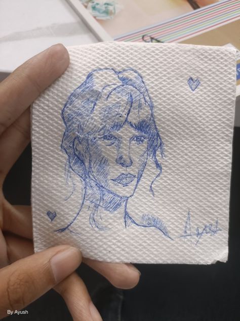 Drawing of Taylor Swift on tissue Paper 🍂 Drawing On Tissue Paper, Tissue Paper Drawing, Drawing Of Taylor Swift, Paper Drawing, Pen Art, Tissue Paper, Taylor Swift, Swift, Art Painting