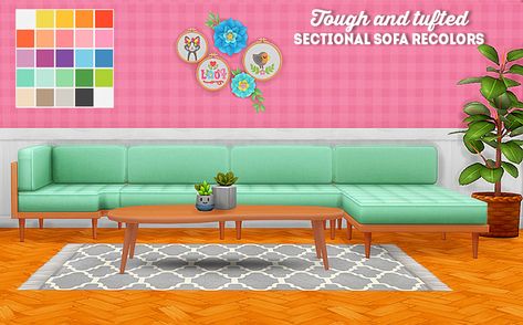 Sims 4 Cc L Couch, Sims 4 Sofa Cc Maxis Match, Sims 4 Furniture Recolor, Sims 4 Dream Home Decorator, Sims 4 Recolors, Mint Furniture, Tufted Sectional Sofa, Tufted Sectional, Pink Couch