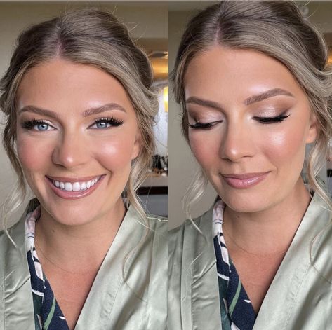 Blue Eye Wedding Makeup, Soft Glam Bridal Makeup Blue Eyes Blonde Hair, Bridal Makeup For Hooded Eyes, Wedding Makeup Blonde, Bridesmaid Ponytail, Bridal Makeup For Green Eyes, Bride Morning, Bride Makeup Natural, Bridal Makeup For Blue Eyes