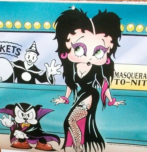 Elvira Betty Boop, Betty Boop Elvira, Betty Boop Hair, Goth Cartoon, Betty Boop Halloween, Betty Boop Tattoos, Pierrot Clown, Betty Boop Classic, Anna Nicole