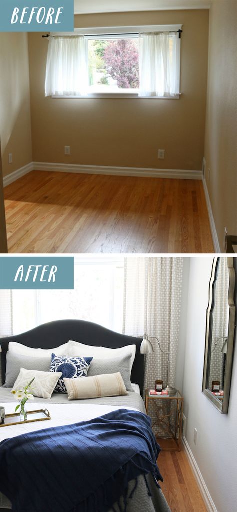 Bedroom Makeover Before And After, Bedroom Makeover Diy, Small Bedroom Makeover, Very Small Bedroom, Small Guest Bedroom, Window Treatments Bedroom, Makeover Before And After, Bedroom Images, Small Bedroom Decor