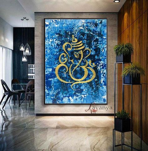 Modern Ganesha Painting Indian Painting Entry Way Decor - Etsy India Painting Ganpati, Ganpati Painting, Arte Ganesha, Silver Leaf Art, Painting Indian, Modern Indian Art, Indian Wall Art, Abstract Techniques, Art Indian