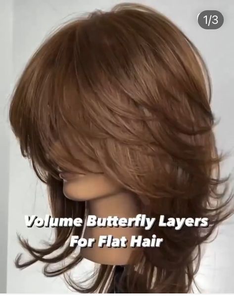 Feathered Layers Short Hair, Butterfly Haircut For Thinner Hair, Butterfly Haircut Thinner Hair, Butterfly Layers Hair Short, Butterfly Haircut Short Hair, Waterfall Layers Haircut, Butterfly Hair Cut, Butterfly Layers, Long Hairstyle Ideas