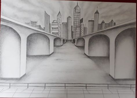 Sky Scrapers Drawing, Cityscape Drawing, Sky Scrapers, Disney Art Drawings, Pencil Shading, Point Perspective, Art Factory, 3d Painting, Art Tips