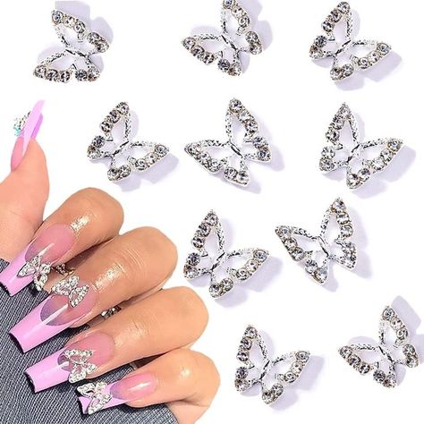 3D Alloy Butterfly Nail Charms,10pcs Metal Butterfly Nail Gems Nail Rhinestones Shiny Crystal Nail Art Charms,Nail Decoration Rhinestones for Nails DIY Manicure Jewelry Accessories Women Nail Supplies Nail Art Papillon, Nail Gems, Nail Rhinestones, Butterfly Nail Art, Nail Art Jewelry, Shine Nails, Metal Butterfly, Nails Diy, Nail Supplies