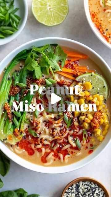 Brita Britnell on Instagram: "Comment “recipe” to get this Peanut Miso Ramen sent to your DMs or see the full recipe below.

Show of hands for those of you that grew up thinking ramen was just what you got in an orange packet from the grocery store. 🙋🏻‍♀️

I discovered what real ramen is in my 20s but since going vegetarian, I’ve struggled to find flavorful ramen that I really love. But this Peanut Butter Ramen is packed with SO MUCH flavor and I’m excited for you to try it!

PEANUT MISO RAMEN

* 4-6 oz of uncooked ramen noodles
* Optional baby bok choy sliced in half lengthways
* 1 tsp toasted sesame oil
* 1 tsp grated ginger
* 1 tsp grated garlic
* 1 heaping tbs peanut butter
* 1 tbs miso paste
* 2 cups + 2 tbs veggie broth divided
* 1 cup lite coconut milk
* 1-2 tbs soy sauce
* Option Peanut Ramen, Sesame Oil Recipes, Real Ramen, Peanut Butter Ramen, Bean Pasta Recipes, Vegeterian Recipes, Toasted Sesame Oil, Asian Meals, Veggie Broth