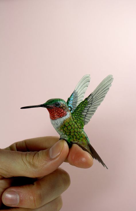 Handmade paper and wood ruby throated hummingbird sculpture, available to buy here: www.etsy.com/shop/ZackMclaughlin Hummingbird Sculpture, 3d Wood Carving, Wine Rack Plans, Hummingbird Photos, Clay Birds, Ruby Throated Hummingbird, Wooden Wine Rack, Bird Carving, Hummingbird Art