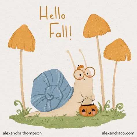 All Posts • Instagram Cute Fall Art Drawings, Fall Cute Illustration, Snail Illustration Cute, Autumn Animals Illustration, Mushroom Illustration Cute, Slow Illustration, Pumpkin Illustration Autumn, Snail Character, Snail Watercolor