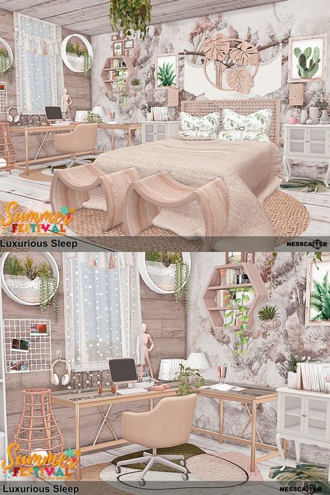 ROOM with CC ▶️ Luxurious Sleep is a bedroom made especially for the Summer Festival collection for TSR.✨Have fun!✅BASE GAME + CC from TSR ✌️Click on the post and download✔️ THX❤️  #ts4builds #sims4 #sims4builds #sims4home #sims4builds #sims4buildsideas #ShowUsYourBuilds #thesims4 #Sims4 #sims4game #ts4 #sims4houses #sims4cc #sims4interior #ts4cc #thesims4 #ts4house #simshousedesign #sims4rooms #simsbuilds #simsbuild #sims4cc #ccfinds #s4 #s4cc Sim4 Cc House, Sims 4 Cc Rooms Bedrooms, Sims Cc Furniture Bedroom, Sims 4 Teen Bedroom Cc, Sims House Cc, Sims 4 Room Cc, Sims 4 Teen Bedroom, Sims 4 Cc Interior, Ts4 Bedroom