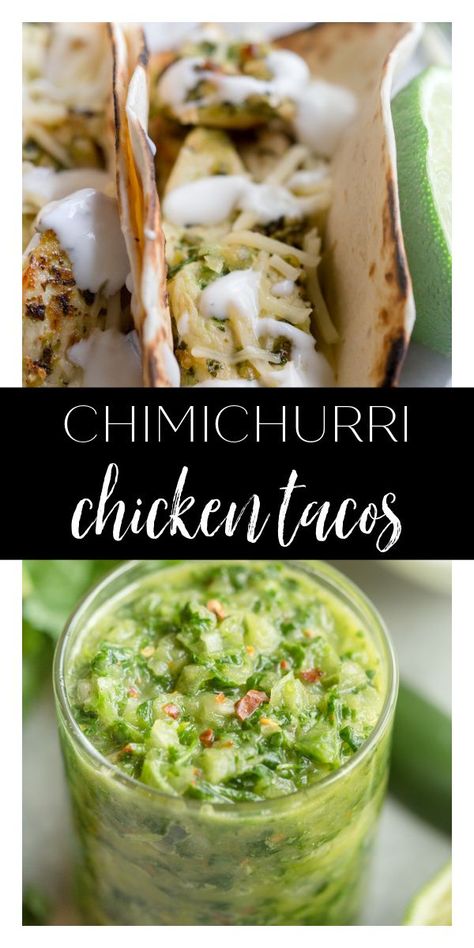 Jazz up Taco Tuesday with Chimichurri Chicken Tacos! Boneless skinless chicken breast slices are marinated in a flavorful homemade chimichurri sauce, and cooked to perfection on the stovetop. Finish it all off with a simple lime yogurt crema sauce! Chimichurri Sauce Chicken, Chimichurri Chicken, Sweet Potato Tacos, Grilled Roast, Tacos And Burritos, Chicken Burritos, Chimichurri Sauce, Tacos Beef, Boneless Skinless Chicken