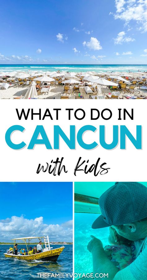 Looking for fun family activities in Cancun? 🐠 From snorkeling in clear waters to exploring ancient Mayan ruins, discover Cancun’s top kid-friendly spots that will delight the whole family. | Cancun with kids | Cancun things to do with kids | Cancun attractions | Cancun family trip | Mexico family vacation Traveling To Mexico Tips, Cancun With Kids, Cancun Things To Do, Cancun Activities, Mexico Family Vacation, Things To Do In Cancun, Mexico With Kids, Cancun Tours, Cancun Travel