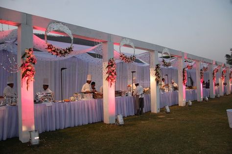 Buffet Decorations, Wedding Reception Food Buffet, Reception Buffet, Stall Decorations, Buffet Wedding Reception, Indian Wedding Decorations Receptions, Wedding Hall Decorations, Wedding Reception Backdrop, Wedding Entrance Decor