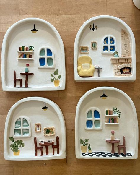 Hazel Brady | More Wall Hangings! 🖼 #ceramic #pottery #ceramicart #art #ceramicstudio #claysculptures #sculpture #handbuildingpottery #handbuiltclay… | Instagram How To Make Ceramic, Diy Air Dry Clay, Sculpture Art Clay, Air Dry Clay Projects, Tanah Liat, Clay Diy Projects, Diy Ceramic, Clay Crafts Air Dry, Keramik Design