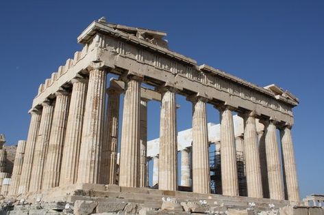 Although it may not be as glaring an example of pattern as other pins in this board, the colonnade around the perimeter of the Parthenon is a pattern of vertical lines. Each pillar in the colonnade works together to give a sense of physical structural strength, as well as spiritual strength, giving the Parthenon the illusion of immortality and infallibility. Women In Ancient Greece, Greek Ruins, Temple Of Artemis, Acropolis Greece, Greece History, Architecture Antique, Ancient Athens, Ancient Greek Philosophers, The Parthenon