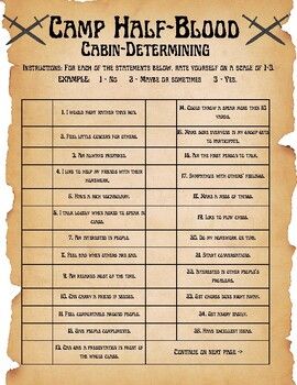 Students can take this personality test to determine which cabin at Camp Half-Blood they would be placed in and which of the Gods/Goddesses would be their parent. This is a great activity if you want to place students into groups for book study or if you want them to identify with the story or characters in a deeper way. Additionally, this activity is a great segue if you want to have your students study the greek myths alluded to in the Percy Jackson series. Capture The Flag Percy Jackson, Percy Jackson Escape Room, Percy Jackson Characters Birthdays, Percy Jackson Trunk Or Treat, Percy Jackson Activities, Percy Jackson Crafts Diy, Percy Jackson Cabins Layout, Percy Jackson Room Decor, Percy Jackson Birthday Party Ideas