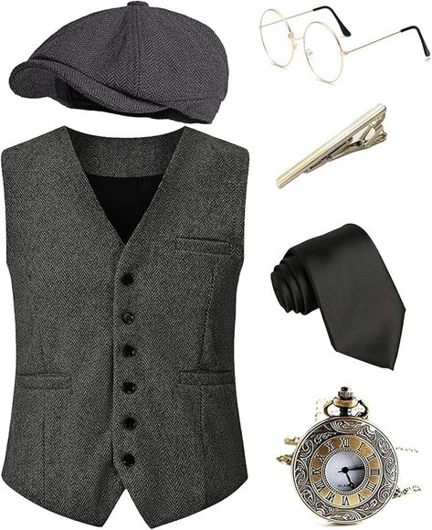 Amazon.com: EFORLED Halloween 1920s Mens Costume Accessories Set,Great Gatsby Clothing,Roaring 20s Pocket Watch,Mafia Mobster Hat for Old Man,1DGray-L : Clothing, Shoes & Jewelry Great Gatsby Outfits, 1920s Mens Costume, Outfits Vest, 1920s Looks, Flapper Party, Gatsby Costume, Roaring 20s Party, 1920s Outfits, Flapper Costume