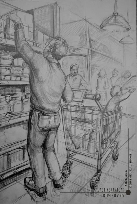 students works Pencil Drawing Ideas, Composition Drawing, Human Sketch, Perspective Sketch, Human Figure Sketches, Perspective Drawing Architecture, Perspective Drawing Lessons, Scene Drawing, Human Figure Drawing