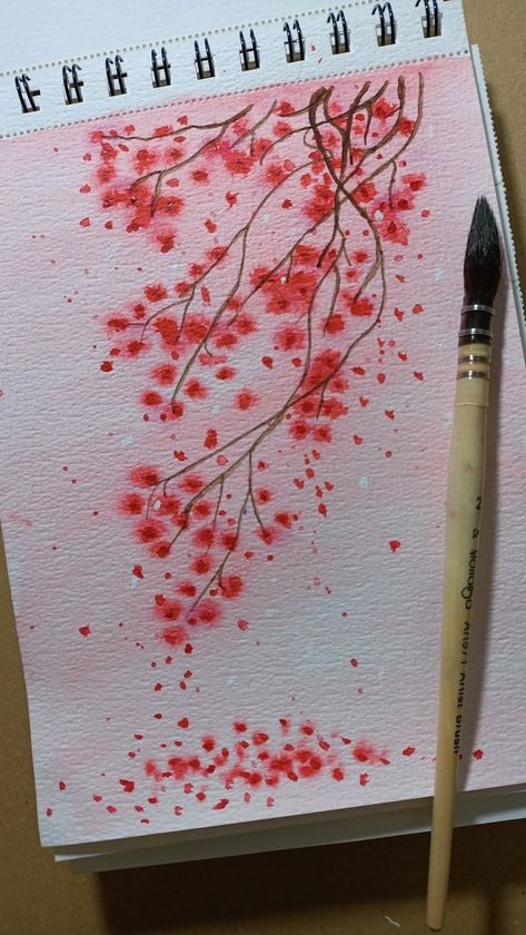 Sketch Book Watercolor Ideas, Nature Drawings Simple Sketch, Watercolor Inspo Easy, Watercolor Art Drawings, Watercolor Art For Beginners Simple, Watercolour Painting Ideas, Cherry Blossom Drawing, Animal Tattoo Ideas, Male Character Design