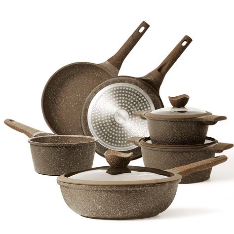 Cooking Stone, Brown Granite, Kitchen Cookware Sets, Nonstick Cookware Sets, Unique Furniture Pieces, Stone Kitchen, Pots And Pans Sets, Cooking Set, Nonstick Cookware