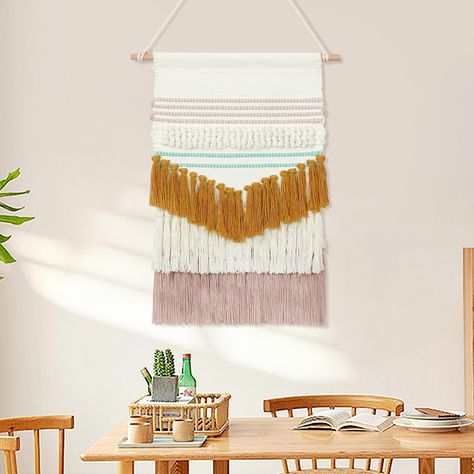 PRICES MAY VARY. ★【Premium Material】 45% Cotton + 45% Polyester Fiber+10% Viscose Fiber, Printed with geometry patterns, tassels, wool balls. Wood Stick. ★【Perfect Size】 Approx 16.5" W x 21" H/ 42 cm x 54cm. (Not including the length of hanging rope, the hanging rope can be adjusted) ★【Boho Chic Decor】Perfect for Bedroom, Living room, Sitting Room Ornament, Apartment, Baby Nursery, Home, Dorm Room Wall Hanging, Boho Bohemian Theme Parties, Thanksgiving, Christmas Decoration, you can hang it abov Colorful Bohemian Bedroom Decor, Bohemian Nursery, Handmade Tapestries, Boho Tapestry, Geometry Pattern, Bohemian Bedroom Decor, Woven Tapestry, Wool Balls, Macrame Hanging