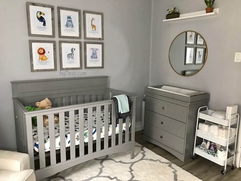 Small Grey Nursery Ideas, Nursery Ideas Grey Furniture, Nursery Ideas With Grey Furniture, Gender Neutral Grey Nursery, Plain Nursery Ideas, Gender Neutral Nursery Grey Crib, Grey Nursery Ideas Boy, Crib Color Ideas, Grey And Cream Nursery