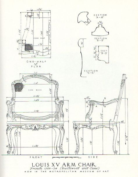 Measured drawing of rococo chair from Salomonsky 'Masterpieces of Furniture' Armchair Drawing, Rococo Chair, Drawing Furniture, Chair Drawing, Furniture Sketch, Classical Furniture, Period Furniture, Sofa Styling, Furniture Details