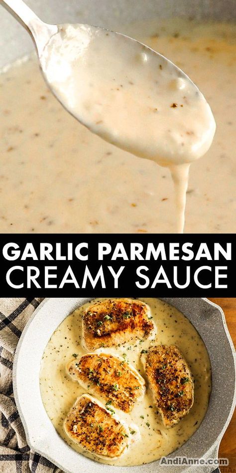 Discover the ultimate sauce that will take your favorite recipes to the next level! Our creamy garlic parmesan sauce is easy to make on the stove using butter, cream, freshly grated parmesan, and garlic. Whether you want to toss, dip, drizzle, or coat your dishes, this mouthwatering sauce is the perfect addition. Click the link to learn how to make this delicious sauce and elevate your meals today! Alpine Sauce Recipe, Creamy Garlic Cheese Sauce, Garlic Parmesan Ranch Dressing, Easy Parmesan Cream Sauce, Sauce To Put On Rice, Cream Sauce Recipes Easy, Recipes That Use Worcestershire Sauce, Heavy Cream Sauce Recipes, Diy Sauce For Chicken