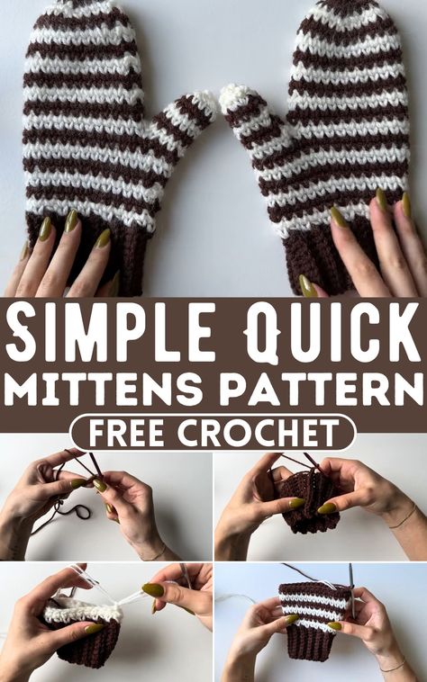 Simple & Quick Crochet Mittens Pattern Crochet Winter Accessories Patterns, Crochet Mitten Patterns Free, Winter Crochet Accessories, How To Crochet Mittens, Kids Mittens Crochet Free Pattern, How To Crochet Gloves, Crochet Mittens Free Pattern Kids, Easy Crochet Mittens For Beginners, Crochet Mittens Free Pattern Easy