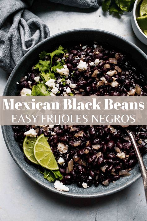 Jazz up the cans of black beans in your cupboard with this Mexican Black Beans recipe. It’s a low-fuss skillet recipe that’s quick and easy, and made with warm and smoky Mexican-inspired flavors. Serve them with tacos, enchiladas, quesadillas, fajitas, and more! Smokey Black Beans, Cook Black Beans On Stove, Mexican Black Bean Recipes, Black Beans Mexican Style, Mexican Black Beans Recipe Canned, Fried Beans Recipe, Seasoned Black Beans Canned, Spanish Black Beans Recipe, Black Beans Side Dish