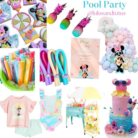 Minnie Mouse Pool Party Invitations, Pool Party Birthday Outfit, Minnie Mouse Summer Birthday Party, Minnie Mouse Beach Party, Minnie Mouse Pool Party Ideas, Minnie Mouse Swim Party, Disney Pool Party, Minnie Mouse Pool Party, Minnie Mouse Luau