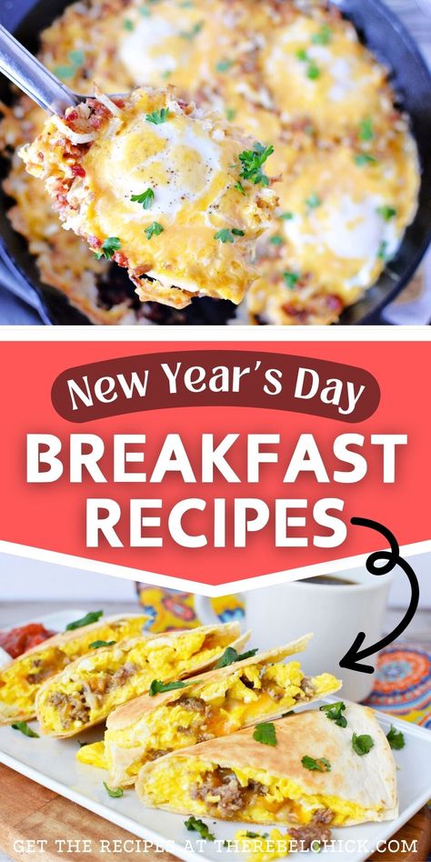 New Year's Day Breakfast Recipes Brunch Recipes With Eggs, New Years Breakfast Ideas, New Years Day Breakfast, New Years Breakfast, Easy Party Food Ideas, Party Food Ideas Appetizers, Food Ideas Appetizers, Breakfast Quesadillas, Breakfast Fruit