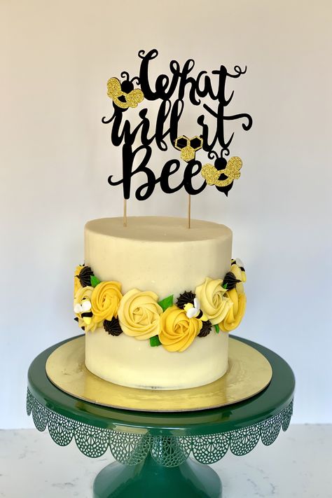 Bumble Bee Gender Reveal Cake, Honey Bee Gender Reveal Cake, What Will It Bee Gender Reveal Cake, What Will Baby Bee Cake, What Will It Bee Gender Reveal, Bee Gender Reveal Cake, What Will It Bee Cake, Bee Baby Shower Food, Bees Cake