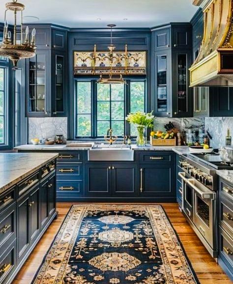 Academia Kitchen, Dark Academia Kitchen, Green Kitchen Cabinets, French Country Kitchens, Fabulous Kitchens, Kitchen Colour Schemes, Kitchen Pantry Design, French Country Kitchen, Boho Kitchen