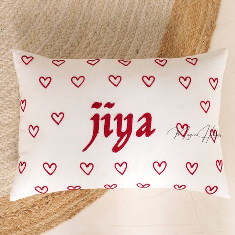 Pattern Pop Heart Punch Needle Pillow Case, Personalized Name Pillow For Girl, Love Pillow Case, Valentine Gift For Her,,Love Cushion Cover by MagicHomes on Etsy Punch Needle Pillow, Diy Teddy Bear, Embroidery Heart, Name Pillow, Nursery Pillow, Love Pillow, Embroidery Hearts, Custom Baby Gifts, Name Embroidery