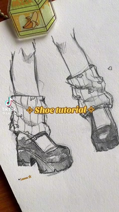 tutorial not mine :] Shoe Tutorial, Drawing Tuts, Body Drawing Tutorial, Cute Sketches, Creative Drawing Prompts, Sketches Tutorial, Art Tools Drawing, Easy Doodle Art, Easy Doodles Drawings