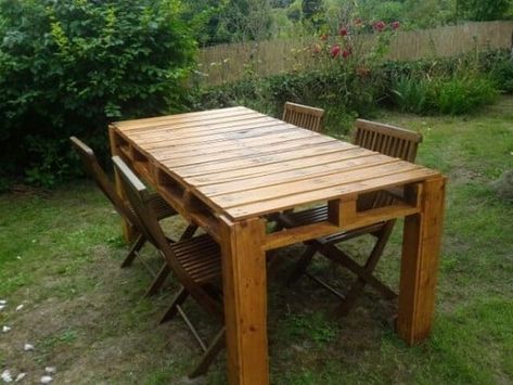 100+ Wood Pallet Furniture Ideas | HubPages Pallet Table Outdoor, Palette Table, Pallet Furniture Ideas, Table Palette, Repurpose Pallets, Outdoor Pallet Projects, Diy Pallet Couch, Pallet Dining Table, Pallet Building